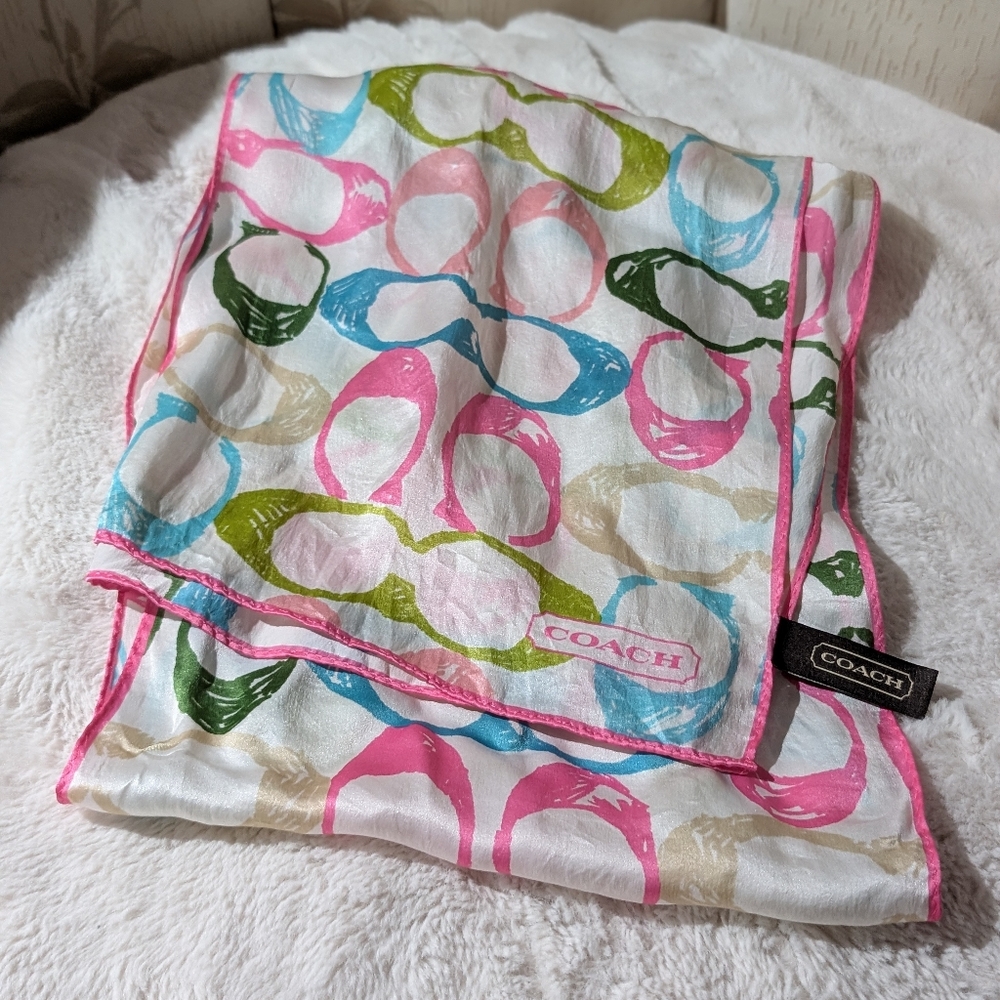 Coach Pink and Green Sunglasses Print Scarf Vintage Y2K Silk